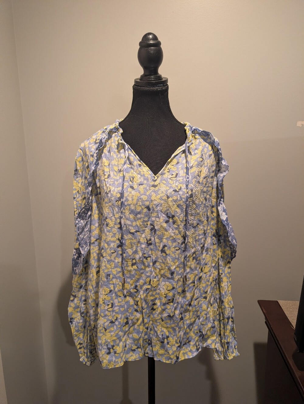 Zac And Rachel Lightweight Floral Peasant Top - Yellow & Blue